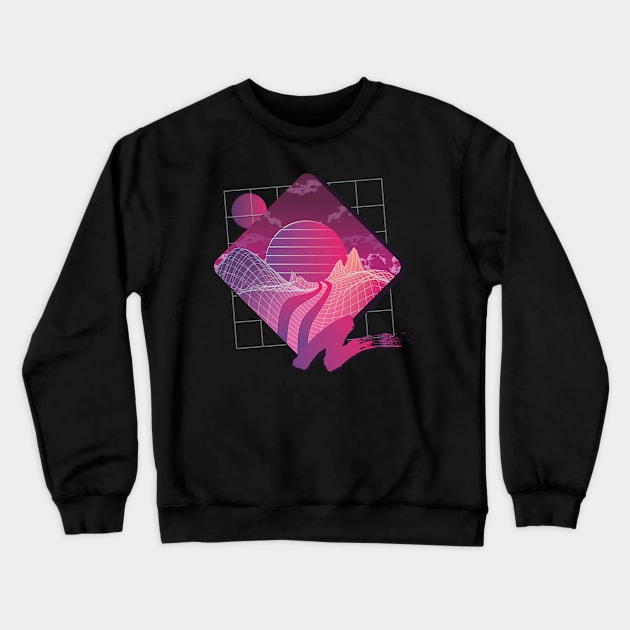 Synthwave Retrowave Retro Landscape Crewneck Sweatshirt by wbdesignz